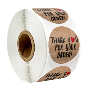 Custom Thank You Stickers 500PCS Roll Brown Round Heart Print Kraft Paper for Small Business Packaging