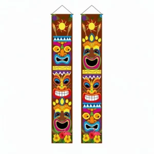 Custom Tiki Door Banner Set, 100D Polyester, Tropical Party Decor, HD Digital Print, Outdoor Welcome Banners