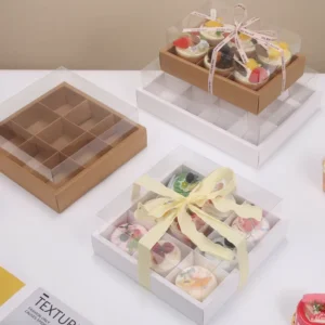Custom Transparent Kraft Paper Dessert Cake Food Box with 6, 9, or 12 Grid Lattice