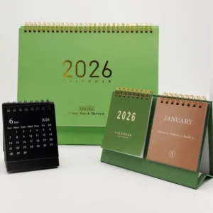 Custom Triangle Desk Calendar with Printed Logo, Table Clock, Gold Foil and CMYK Printing