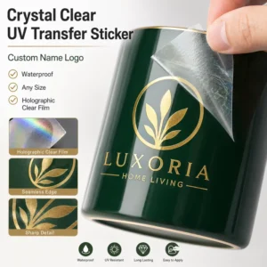 Custom UV DTF Transfer Stickers Waterproof Clear Metallic Peel-and-Press Labels for Cups Jars Bottles Wine Wood and Cars