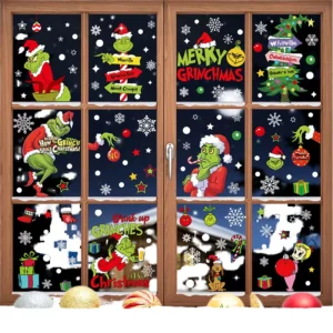 Custom UV Printed Grinch Christmas Stickers Waterproof PVC Holiday Decals for Window Glass Car DIY Christmas Party Decoration