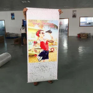 Custom UV-Printed Poster for Dealership Exhibition Branding, Advertising Hanging Banner Wall Scroll with Aluminium Rod