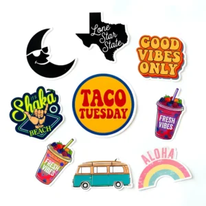 Custom UV-Resistant Waterproof Vinyl Cartoon Die-Cut Stickers Pack for Business Laptop and Bottle