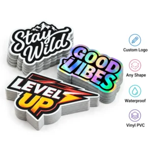 Custom Vinyl Die-Cut Waterproof Holographic Logo Stickers for Laptops, Water Bottles, and Skateboards