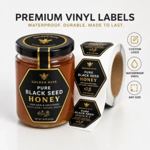 Custom Vinyl Food Labels Waterproof Oil-Proof for Honey Jars Jam Sauce Bottles Bakery Food Packaging Logo Roll Any Size Shape