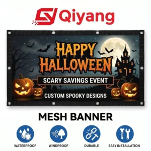Custom Vinyl Mesh Perforated Windproof Halloween Flag Outdoor Waterproof Digital Printing Fence Banner