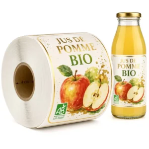 Custom Vinyl Roll Labels for Apple Juice and Organic Gold Foil Stickers
