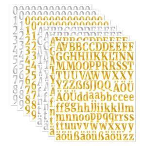 Custom Vinyl Sticker Sheet 1-Inch English Letter and Alphanumeric Stickers German Gold-Embossed Waterproof Strong Adhesive