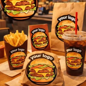 Custom Vinyl Waterproof Food Sticker Roll Brand Logo Round Restaurant Hamburger Fast Food Box Packaging Labels