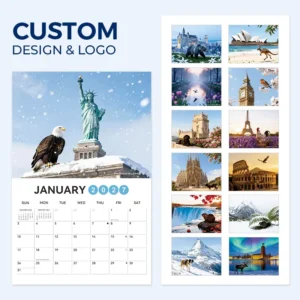 Custom Wall Calendar World Famous Scenic National Treasures Plan for Multiple Countries’ Holidays Promotional Calendar