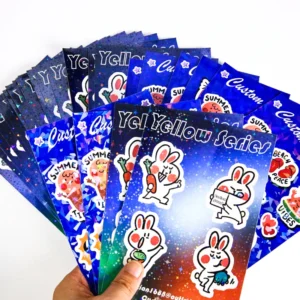 Custom Waterproof Adhesive Vinyl Cartoon Holographic Broken Dots Die-Cut Sticker