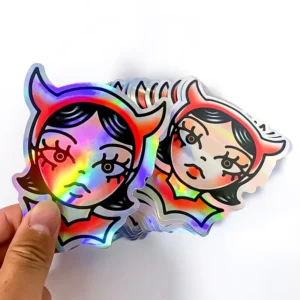 Custom Waterproof Die-Cut Laser Holographic Vinyl Cartoon Sticker Label with Glitter