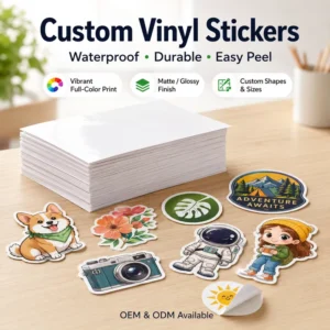 Custom Waterproof Die-Cut Vinyl Stickers for Water Bottles and Laptops, Matte or Glossy Full-Color Logo Packaging Stickers
