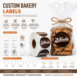 Custom Waterproof Food Packaging Labels for Bread, Cake, Cookie, and Dessert Products