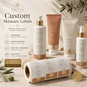 Custom Waterproof Gold Foil Embossed PET Cosmetic Bottle Label Roll for Skincare Packaging