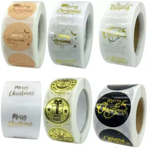 Custom Waterproof Gold Foil Round Christmas Vinyl Seal Stickers for Xmas Gift Wrapping