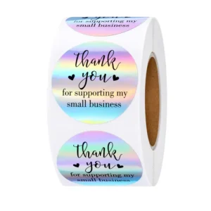 Custom Waterproof Holographic Aluminum Foil Thank You Seal Stickers Roll for Company Packaging