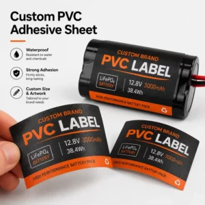 Custom Waterproof PVC Plastic Labels, Matte Glossy Frosted, Strong Adhesive, Die-Cut with Punch Hole for Battery Panels