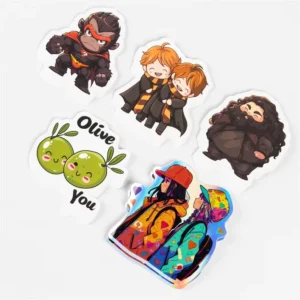 Custom Waterproof Self-Adhesive Label Sticker Set Holographic Cartoon Design