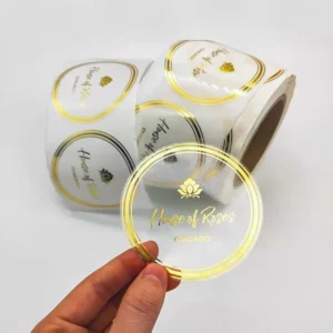 Custom Waterproof Transparent Round Stickers with Gold Foil, Roll