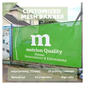 Custom Waterproof Vinyl Mesh Banner, Reinforced Hem, Digital/UV Printed, Hanging, for Outdoor Events, Wall/Yard Signs