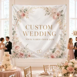Custom Wedding Banner Personalized Polyester with Names and Date Flags