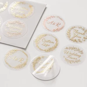 Custom Wedding Favor Waterproof Clear Gold Foil Monogram Envelope Seal Stickers for Invitations