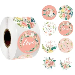 Custom Wedding Invitation Stickers Pink Peach Rose Flower Design Thank You Adhesive Stickers for Party Decor
