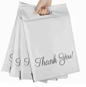 Custom White LDPE Poly Mailer Bag with Handle and Silk Screen Printed Logo