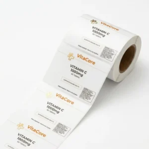 Custom White PET Oil-Proof Medicine Pill Labels with Gold Foiling, Die-Cut, Matte Lamination