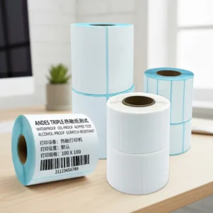 Custom White Thermal Label Sticker Roll Self Adhesive Shipping Tags Industrial Barcode Printer Labels