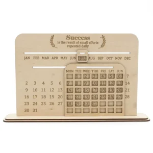 Custom Wooden Perpetual Desk Calendar with Sliding Date Blocks Reusable Office Home Desktop Decoration