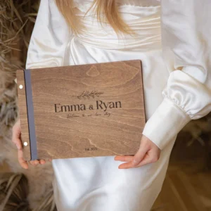 Custom Wooden Wedding Photo Album and Personalized Guest Book