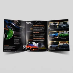 Custom Z-Fold and Trifold Brochure Flyer Printing for Automotive Sales, Restaurants, and Corporate Promotion