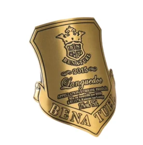 Custom Zinc Alloy Embossed Bottle Label, Metal Logo Sticker, Adhesive Wine Label