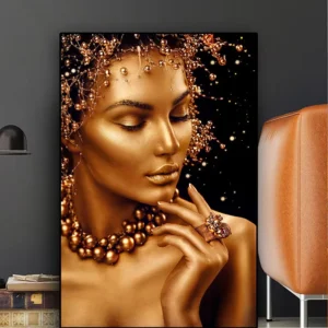 Customised Modern African Woman Nude Oil Painting Canvas Wall Art, Gold and Black