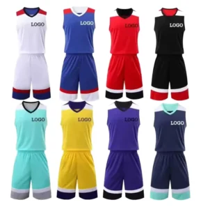 Customizable 100% Polyester Breathable Sleeveless Basketball Jersey Set with Heat-Transfer Printing