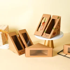 Customizable Degradable Kraft Paper Packaging Box with Window for Triangular Food and Cakes Eco friendly and Disposable