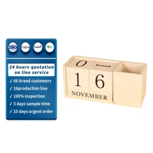 Customizable Logo Wooden Pen Holder Decoration With Perpetual Calendar Desktop Storage Box Office Ornament Gift Kids adults