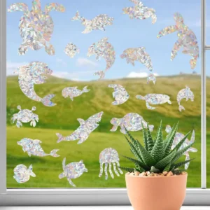 Customizable Rainbow Suncatcher Window Decals Happy Birthday Static Clings UV Resistant Waterproof Dolphin Home Decoration