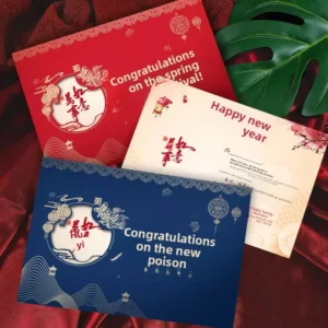 Customizable Recyclable Art Paper Chinese-Style Foil-Stamped New Year Spring Festival Greeting Cards for Corporate Use
