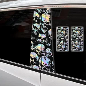 Customization Laser Rainbow Skull B Pillar Car Decal Waterproof Vinyl Window Decor Sticker for Car Exterior Decoration Stickers