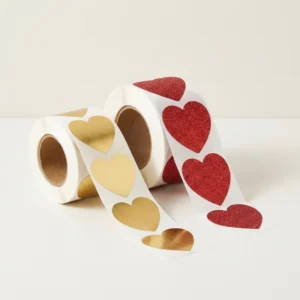 Customized 1-Inch Heart Waterproof Metallic Gold Vinyl Stickers for Wedding Gift Box Packaging Envelope Seals
