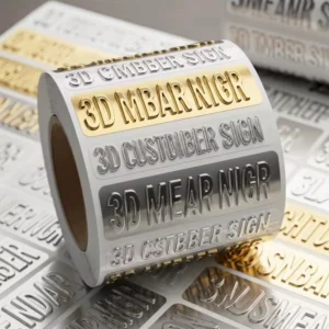 Customized 3D Embossed Metal Logo Transfer Decal, Gold Silver Nickel Finish Vinyl Adhesive Sticker