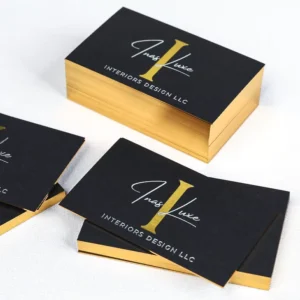 Customized Black Business Card with Gold Foil Edge and Logo, Hot Stamping, Art Paper