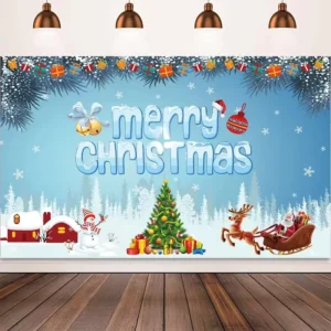 Customized Christmas Polyester Full Color Printed Vinyl Party Wall Hanging Background Promotional Banner Flags