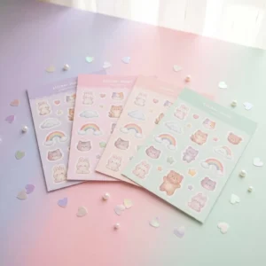 Customized Cute Cartoon Sticker Sheet Kawaii Animal Rainbow Decorative Self Adhesive Stickers for Journaling