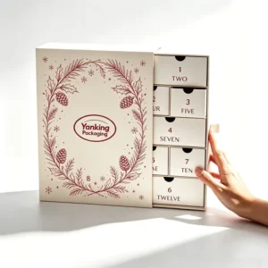 Customized Drawer 12-Day Christmas Advent Calendar Rigid Gift Box, Recycled Materials, Stamping Logo, Ribbon