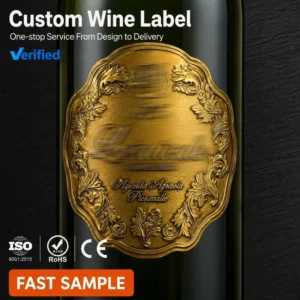 Customized Embossed Metal Wine Label Waterproof Liquor Whiskey Glass Bottle Gold Aluminum Sticker
